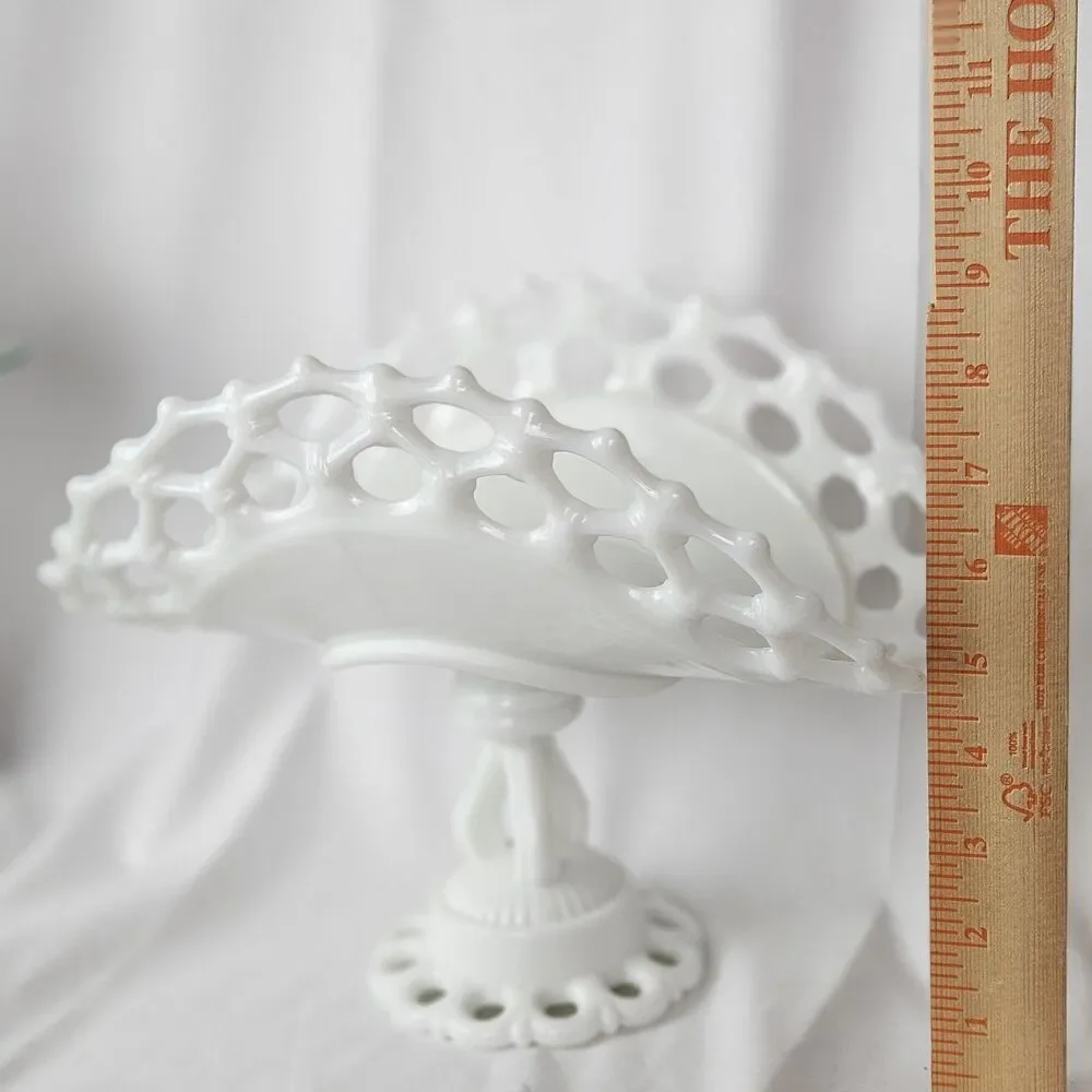 Vintage Westmoreland Milk Glass Doric Lace Banana Stand 11 5/8